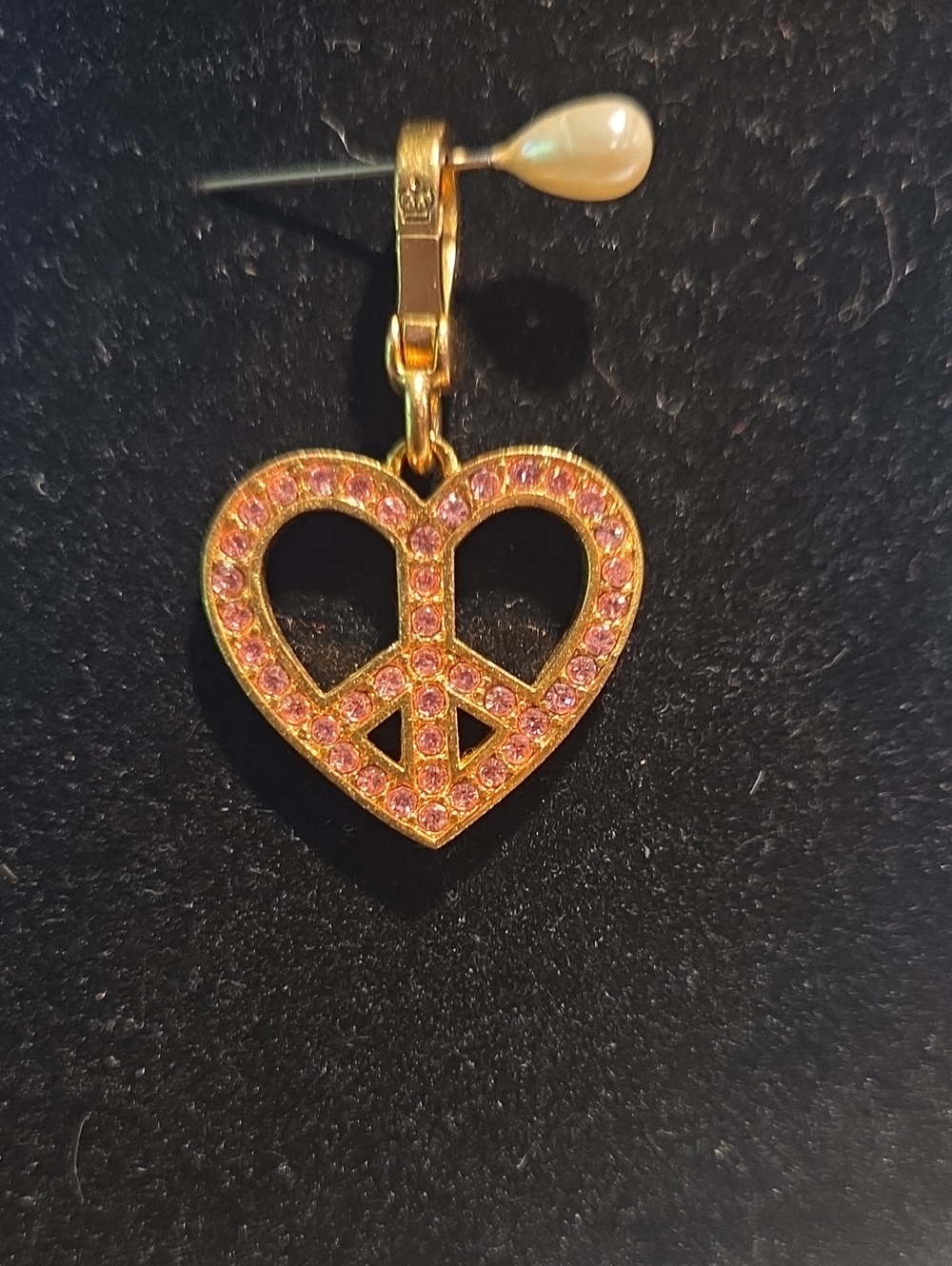 Juicy Couture Gold Heart Peace Charm with Pink Stones and Pearl Accent